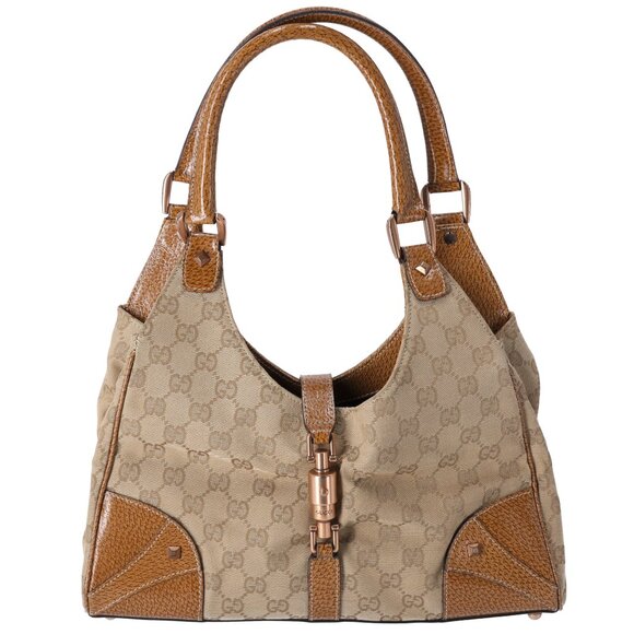 Gucci Handbags - GUCCI Jackie Hobo Bag 124407 Beige Brown Jacquard Leather